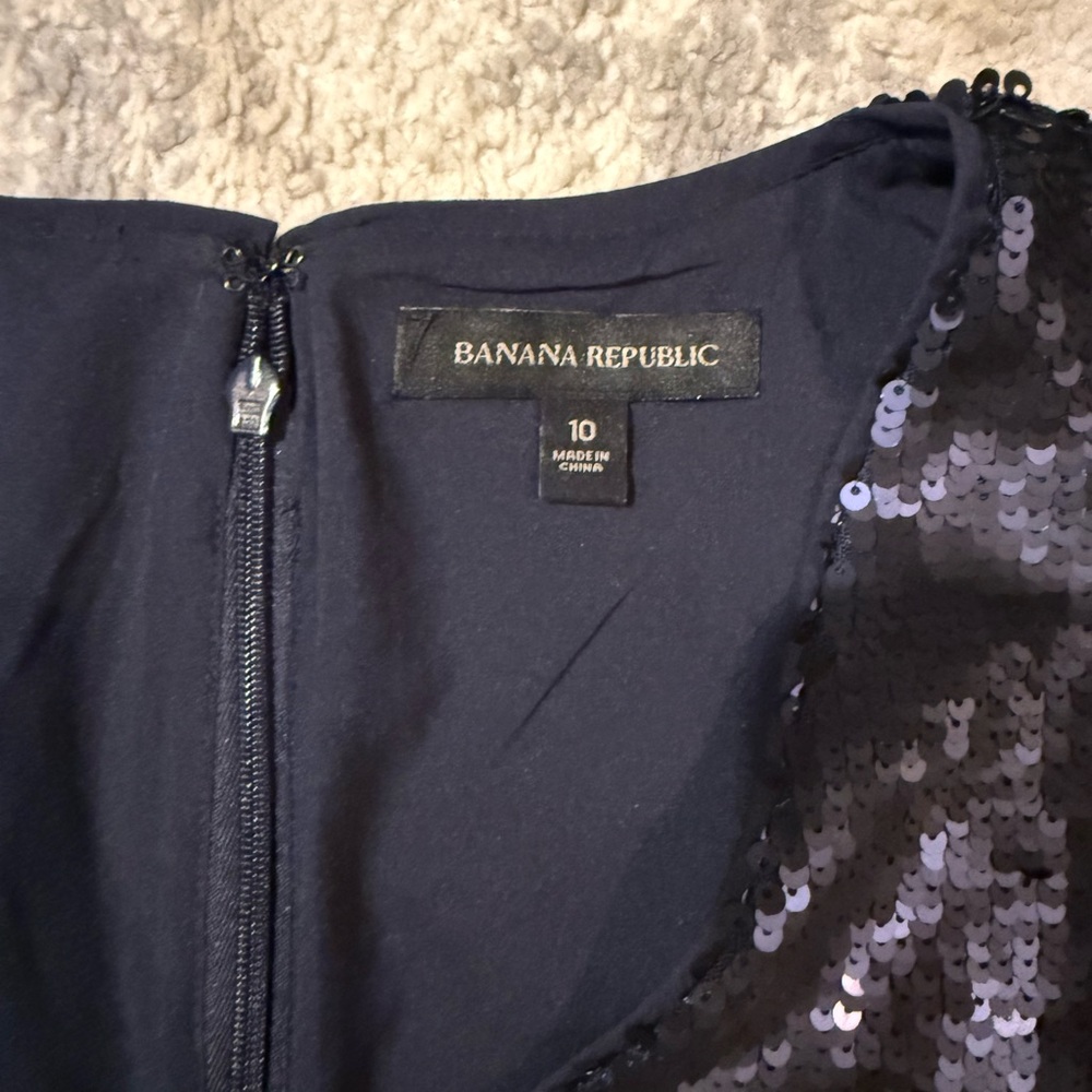 Banana Republic Navy Blue Women Sequin V-Neck Shift Party Dress - Picture 5 of 5